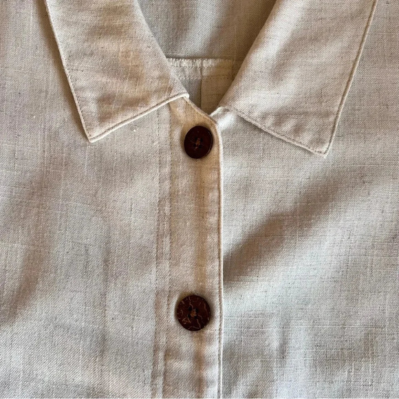 TravelSmith | Cream Linen Blend Button Up Collared Blouse Women’s Medium Travel - Picture 4 of 7